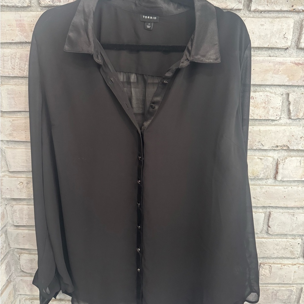 Torrid Black Sheer Blouse with Long Sleeves